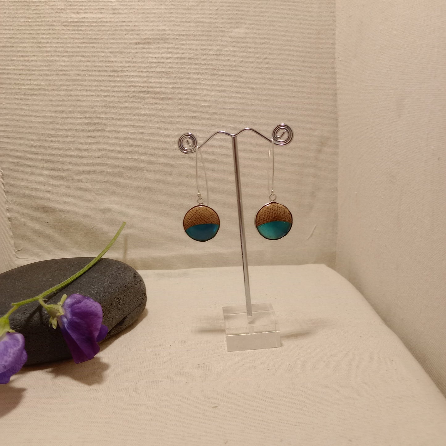 Oak and resin on sterling silver hoops