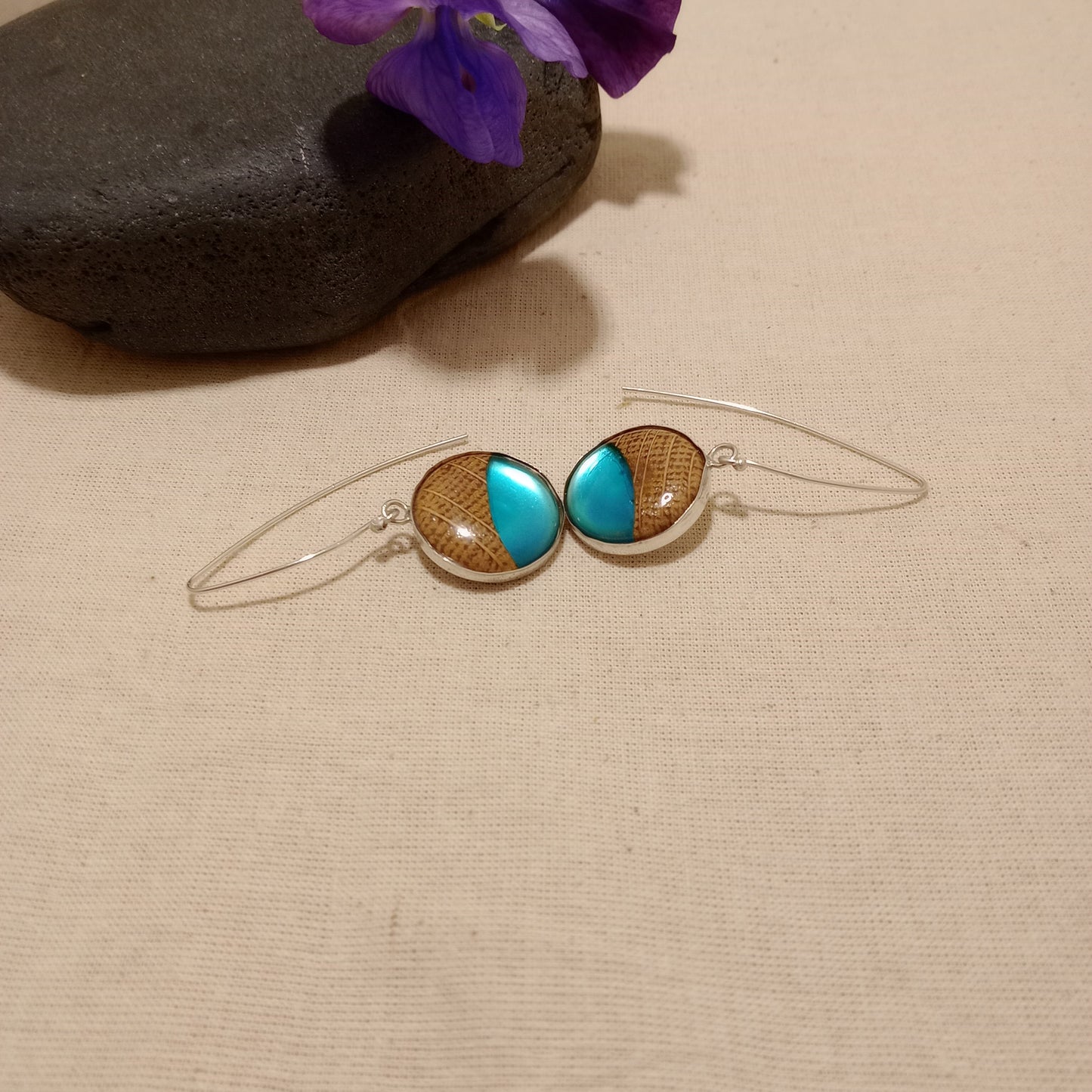 Oak and resin on sterling silver hoops
