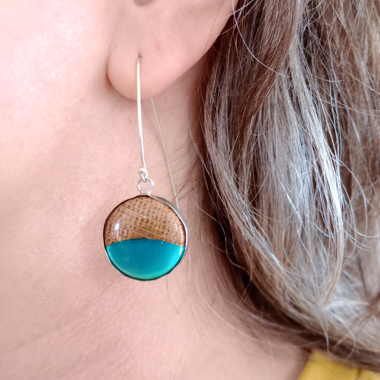 Oak and resin on sterling silver hoops