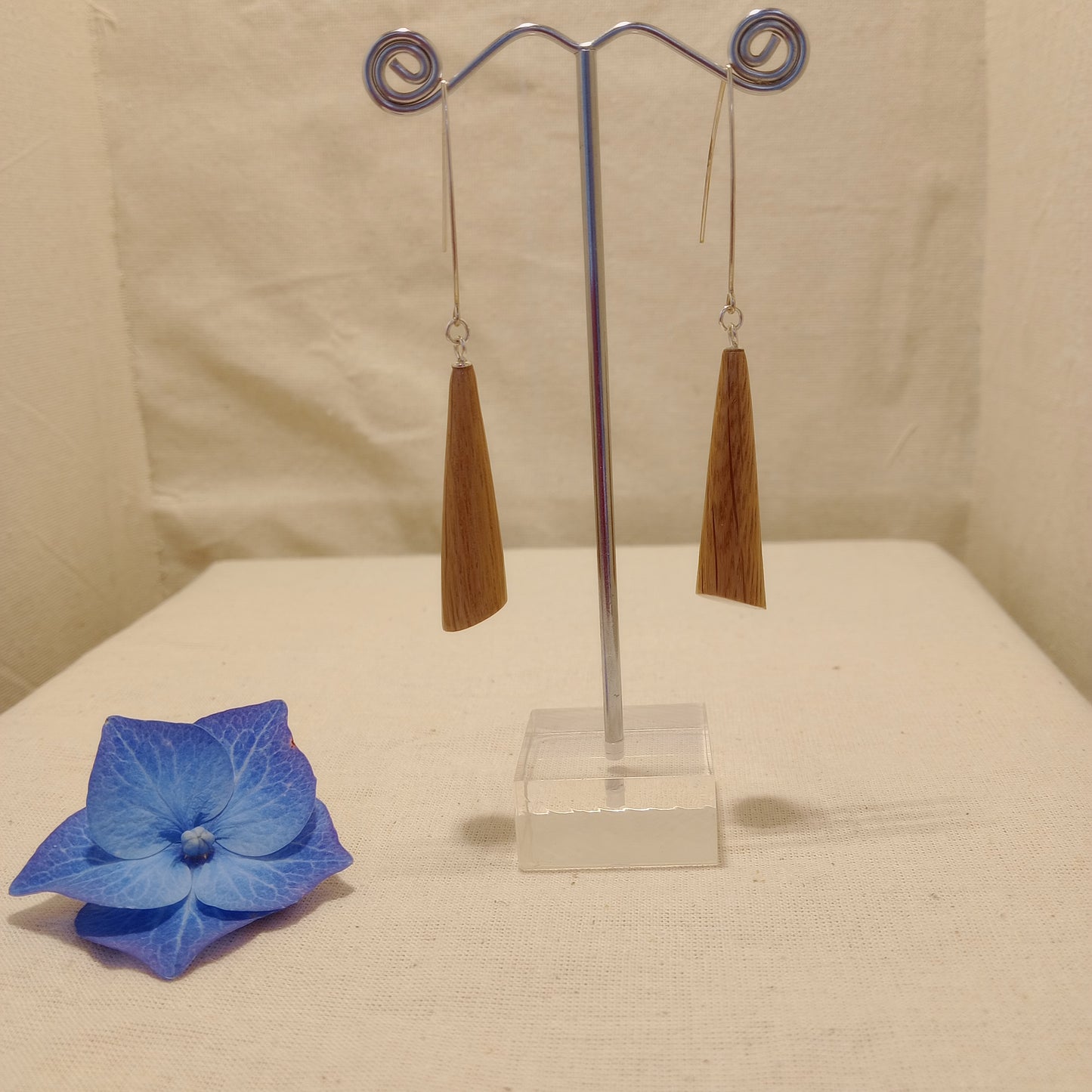 Oak wood pinnacle earrings on sterling silver hoops