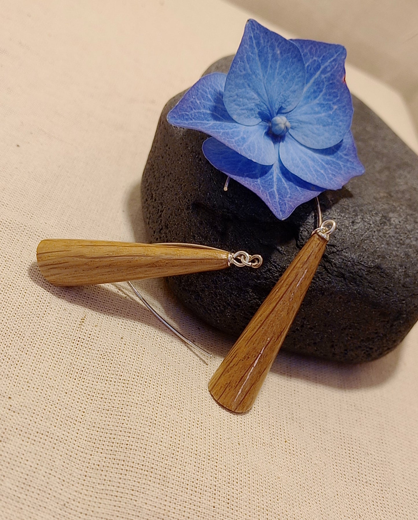 Oak wood pinnacle earrings on sterling silver hoops