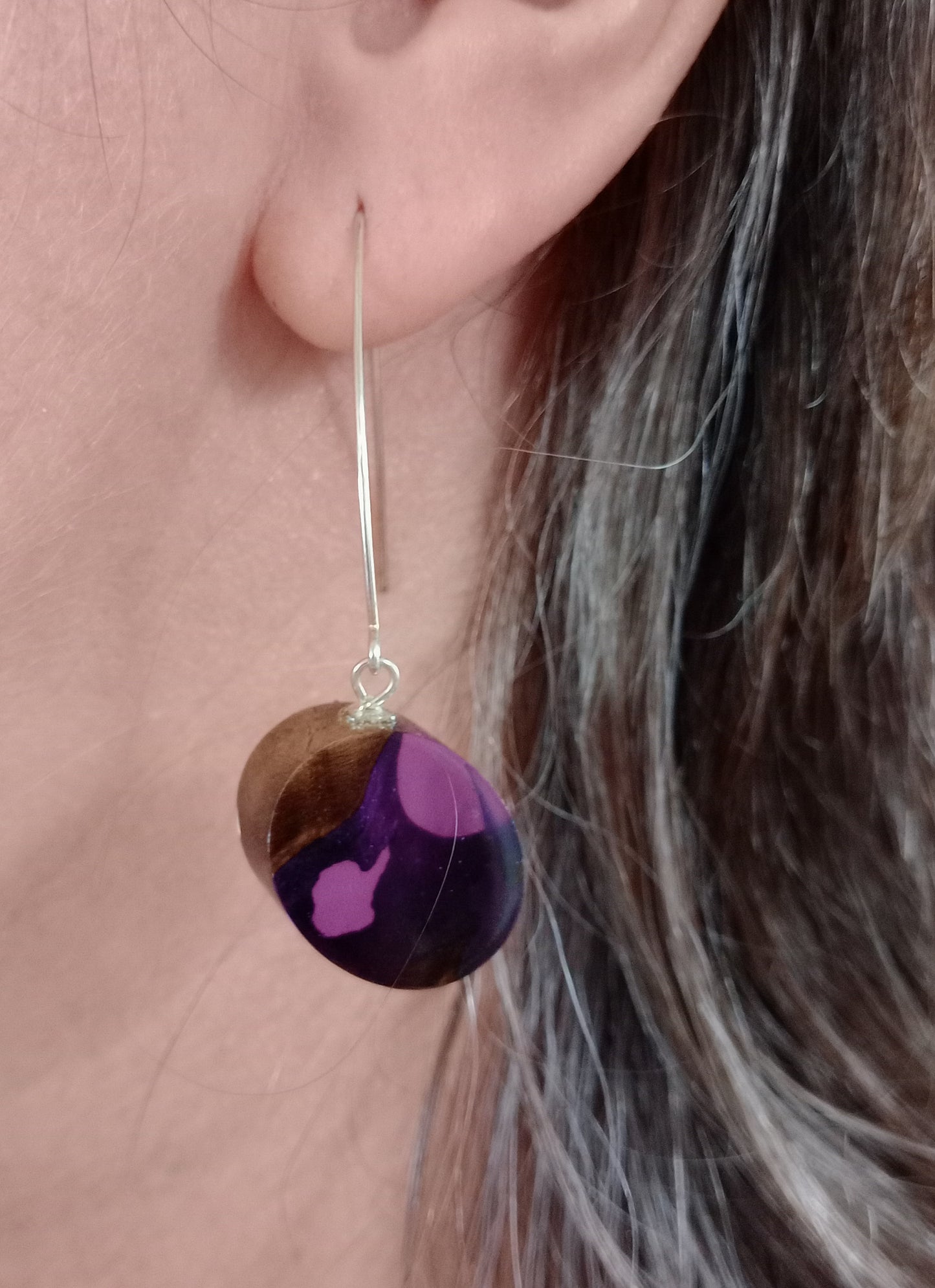 Driftwood and resin on Sterling Silver hoops