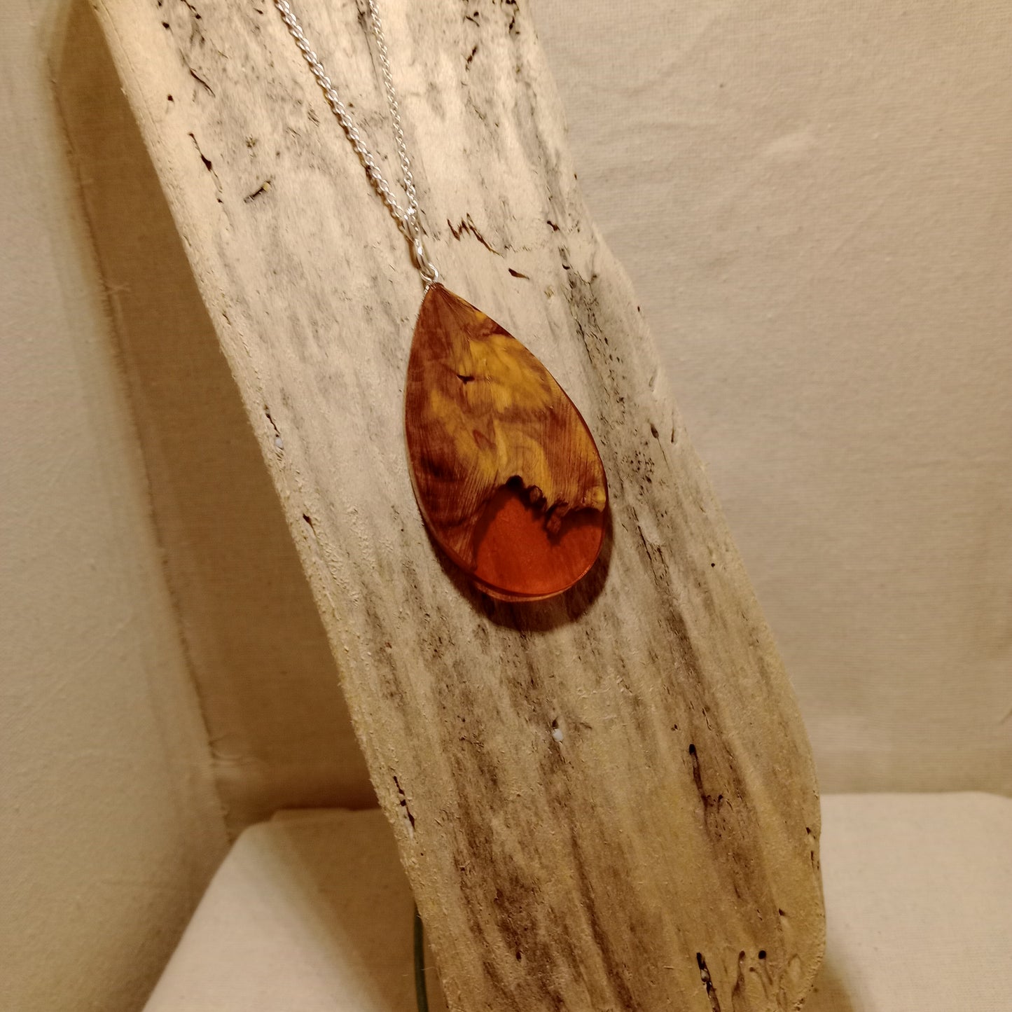 Cherry burl with resin pendant