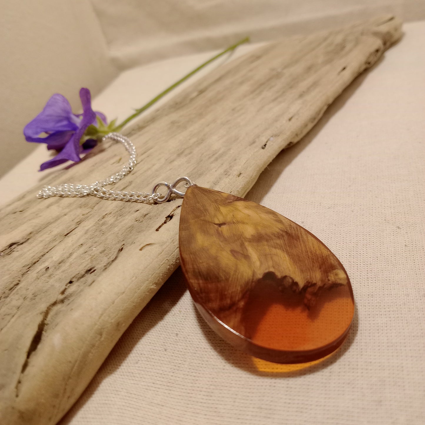 Cherry burl with resin pendant