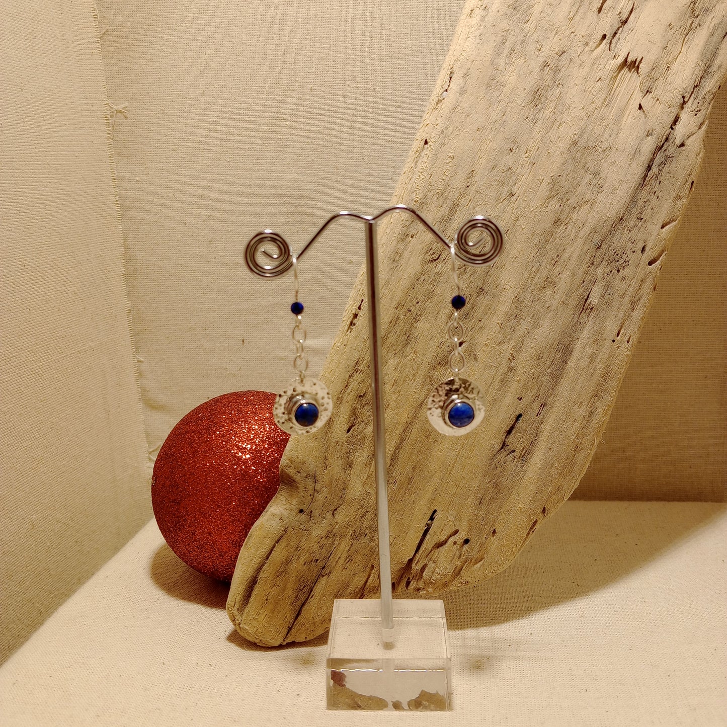 Lapis Lazuli earrings bezel set in hand hammered Sterling silver