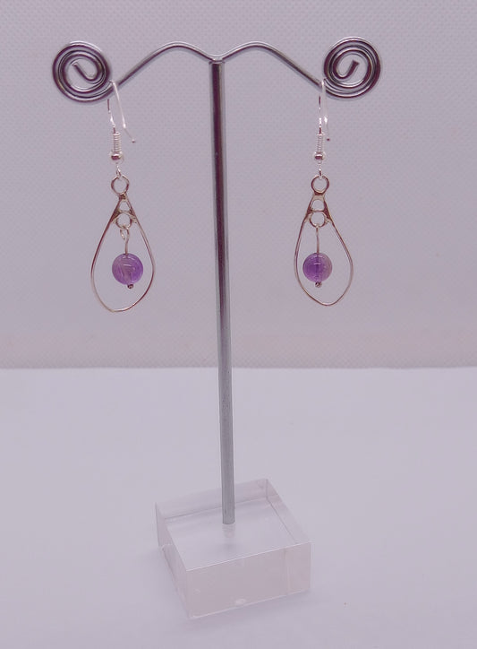 Handmade Sterling Silver earrings with semi precious amethyst  bead