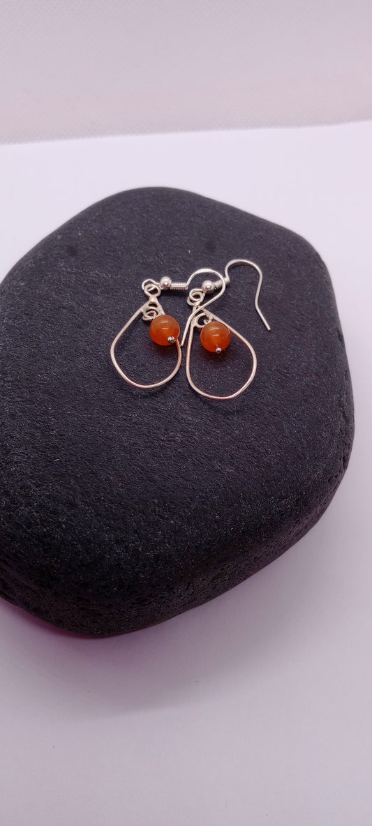 Handmade Sterling Silver earrings with semi precious orange Jade beads