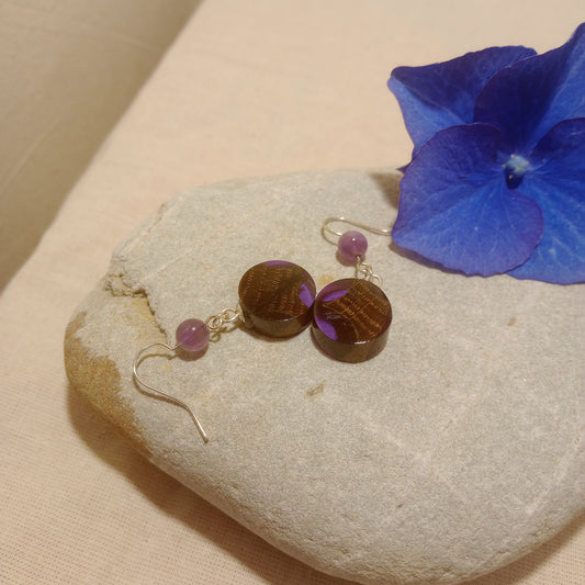 Driftwood and resin earrings with amethyst beads