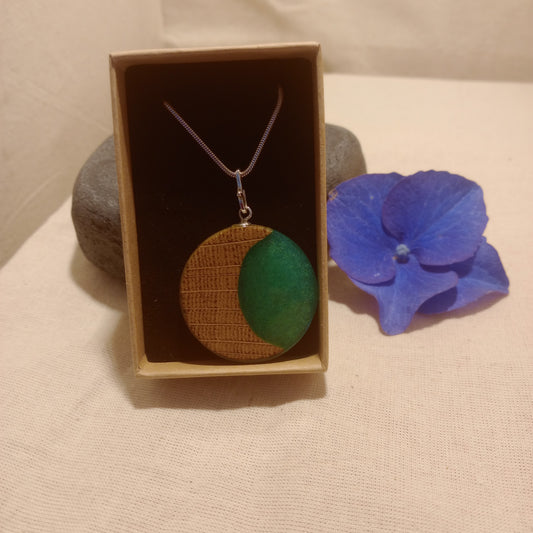 Oak and resin pendant on Sterling Silver snake chain