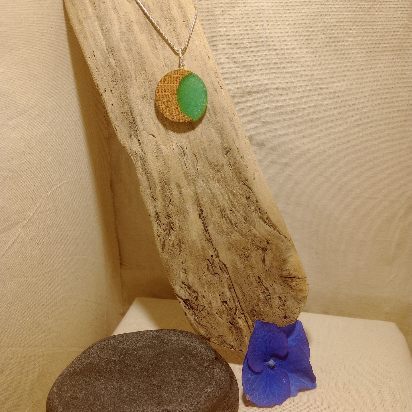 Oak and resin pendant on Sterling Silver snake chain