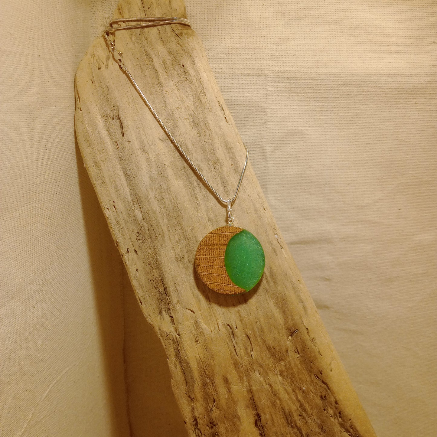 Oak and resin pendant on Sterling Silver snake chain