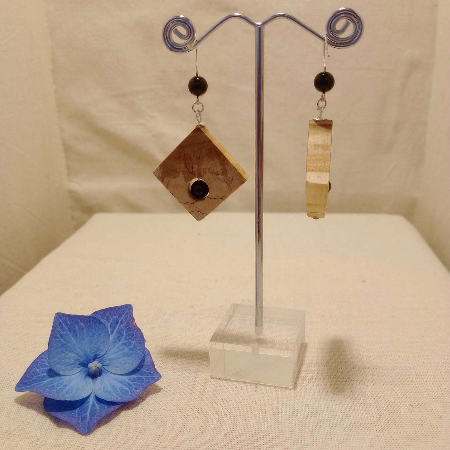 handmade Irish Holly earrings and Onyx beads