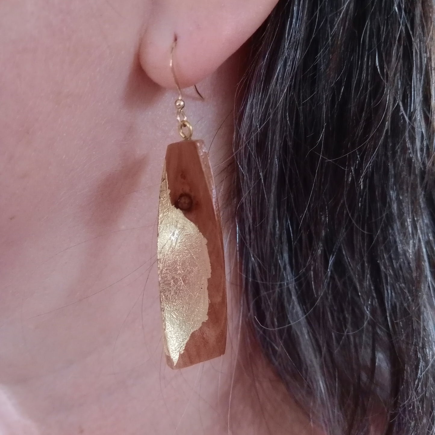 Steam bent Yew with gold leaf earrings