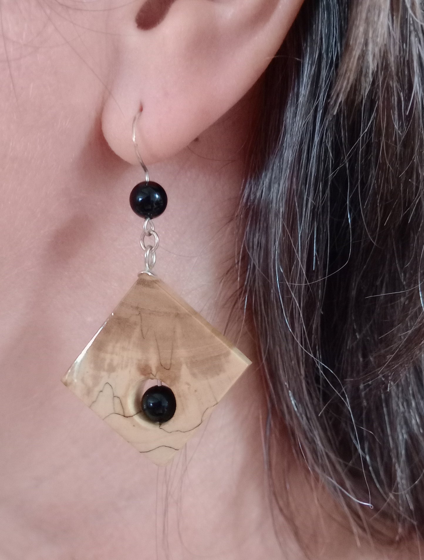 handmade Irish Holly earrings and Onyx beads
