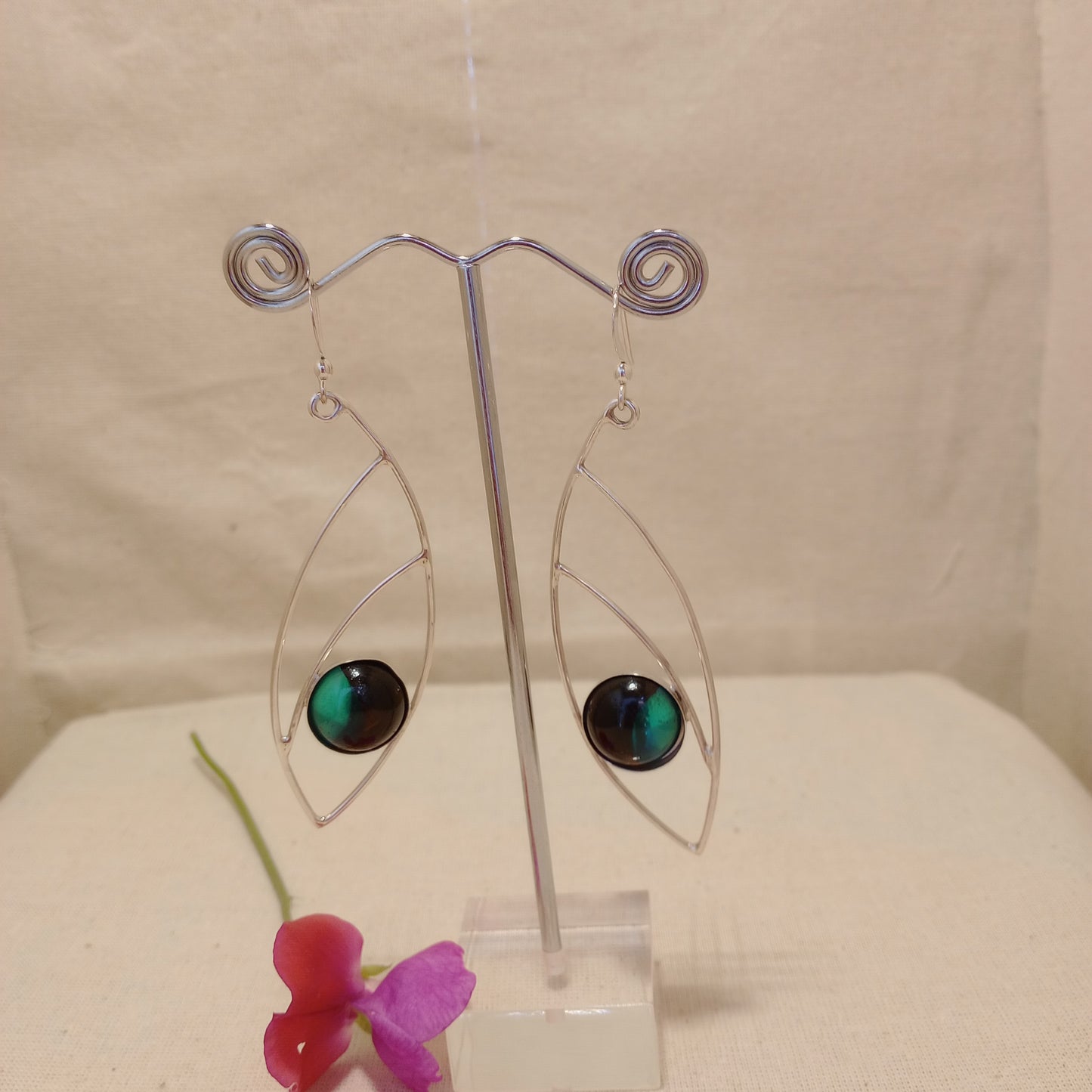 Silver Fish Earrings with Driftwood and resin
