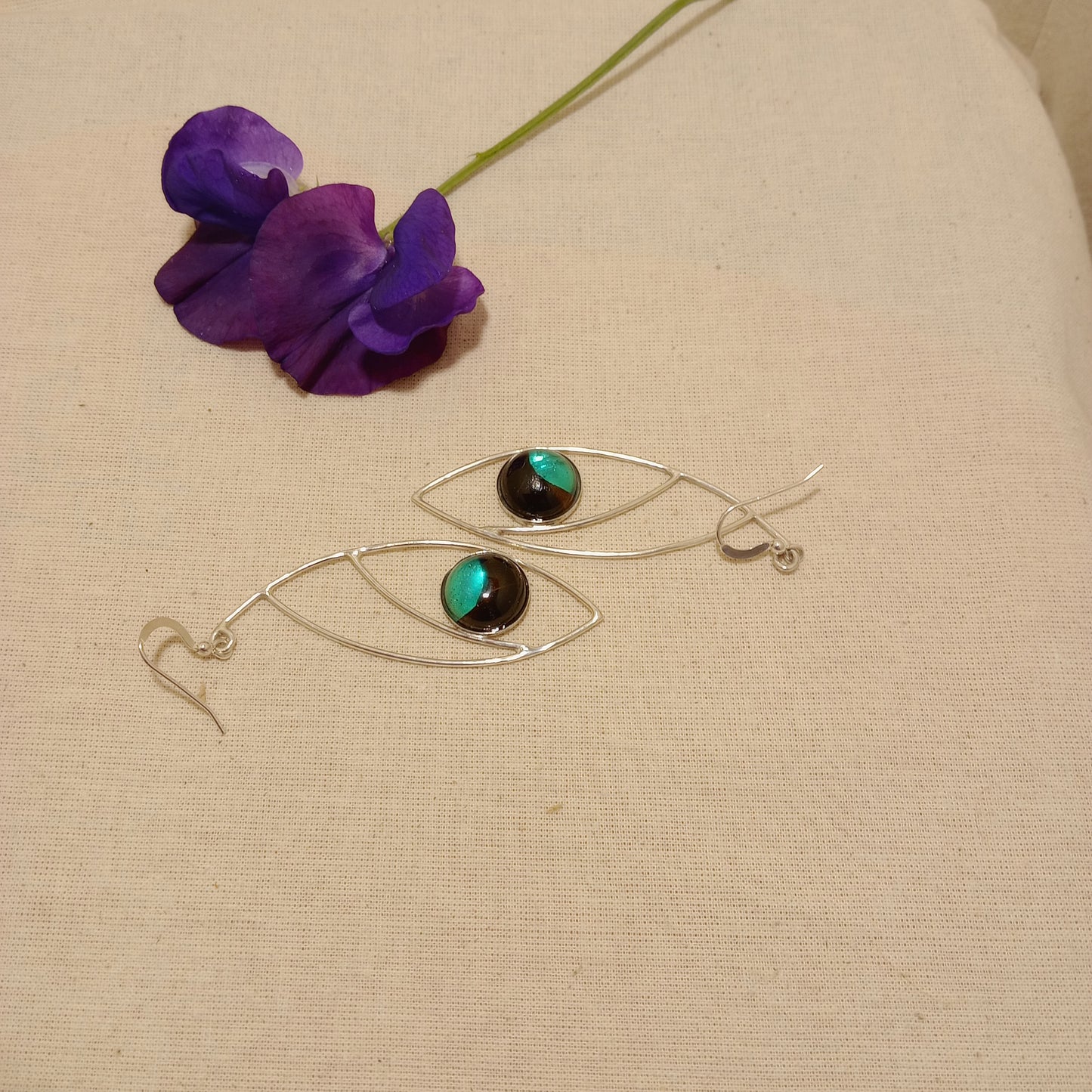 Silver Fish Earrings with Driftwood and resin