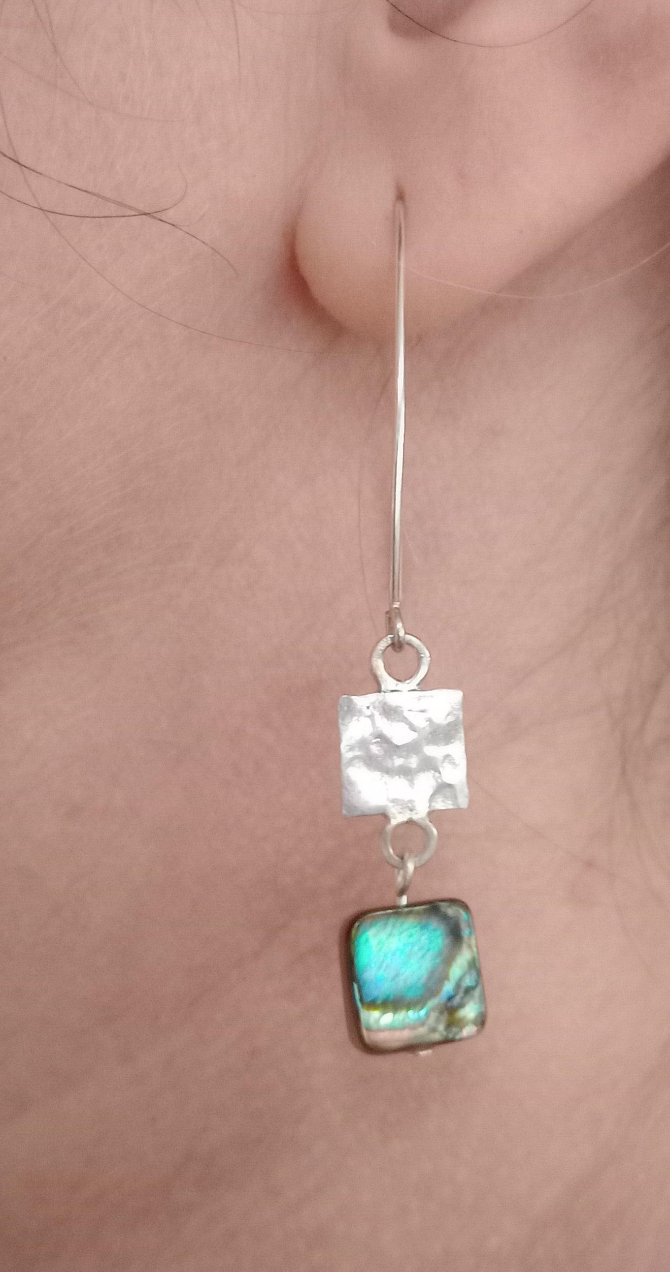 Abalone shell and hand hammered sterling silver earrings