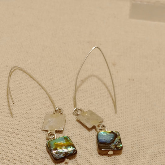 Abalone shell and hand hammered sterling silver earrings