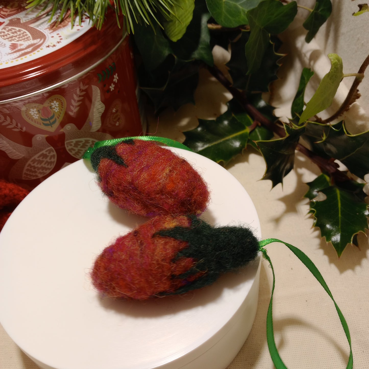 Emma's handmade felt strawberry decorations