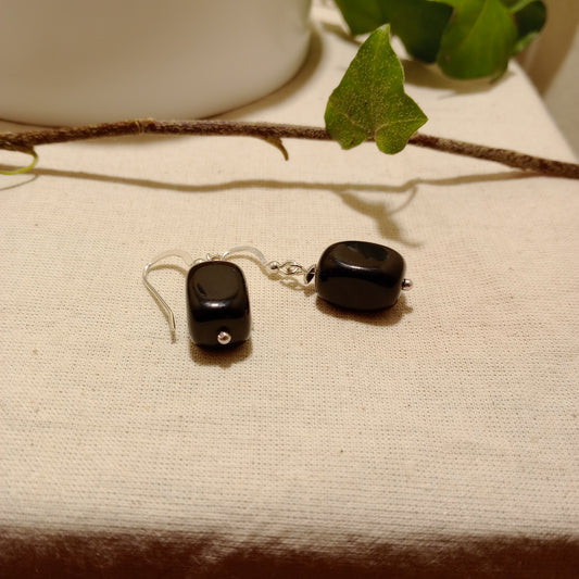 Onyx beads earrings with handmade sterling silver wires