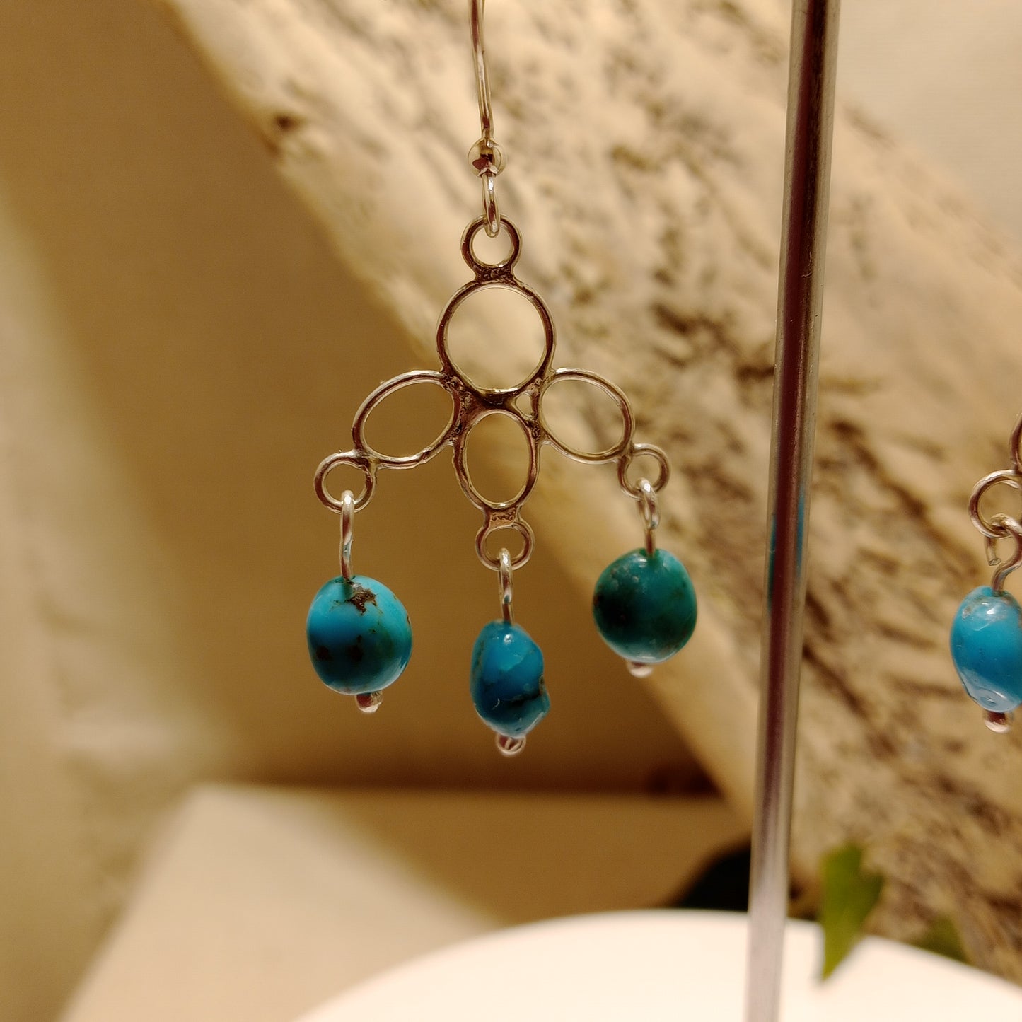 Turquoise earrings on a sterling silver frame work