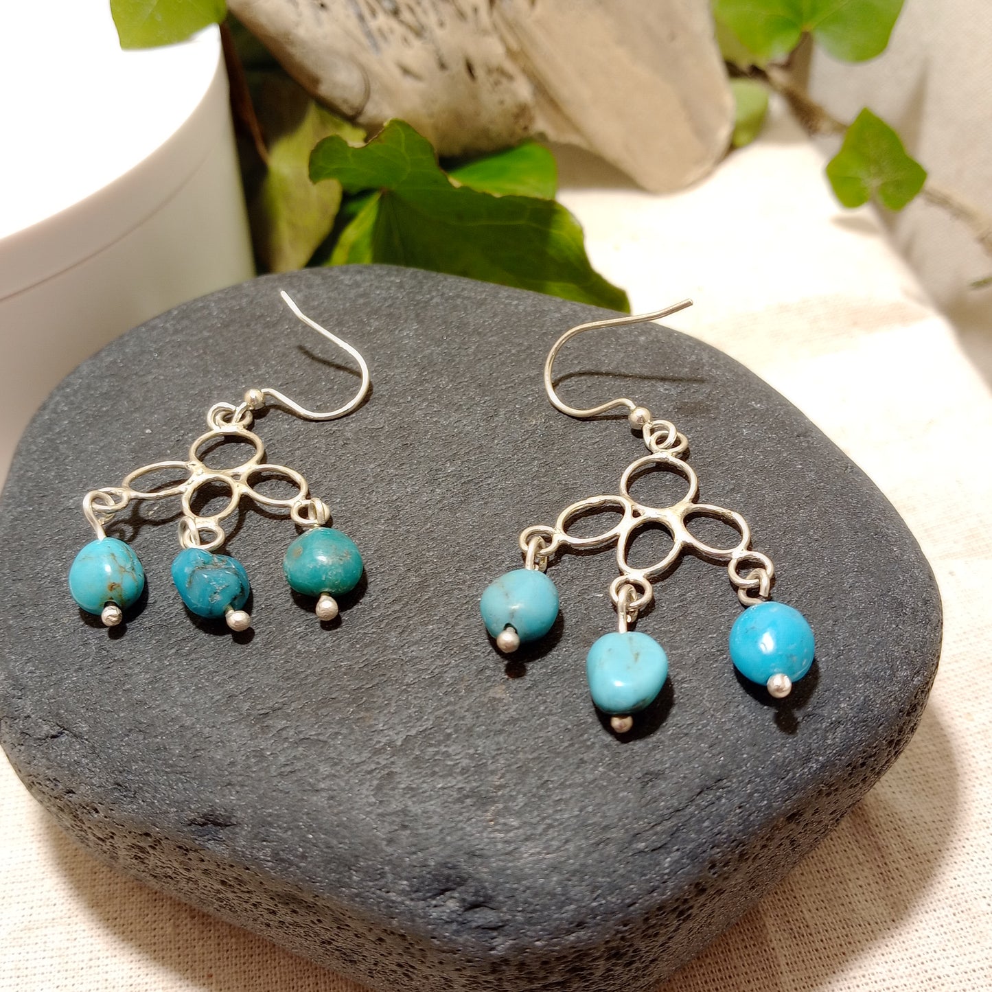 Turquoise earrings on a sterling silver frame work