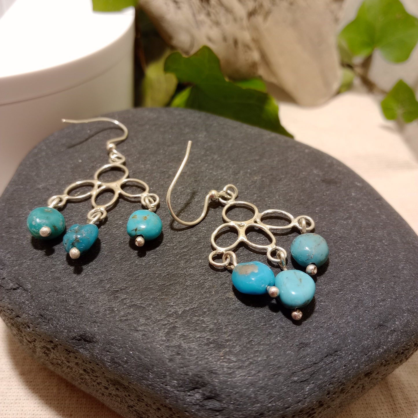 Turquoise earrings on a sterling silver frame work