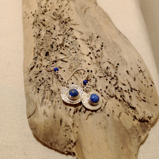 Lapis Lazuli earrings bezel set in hand hammered Sterling silver