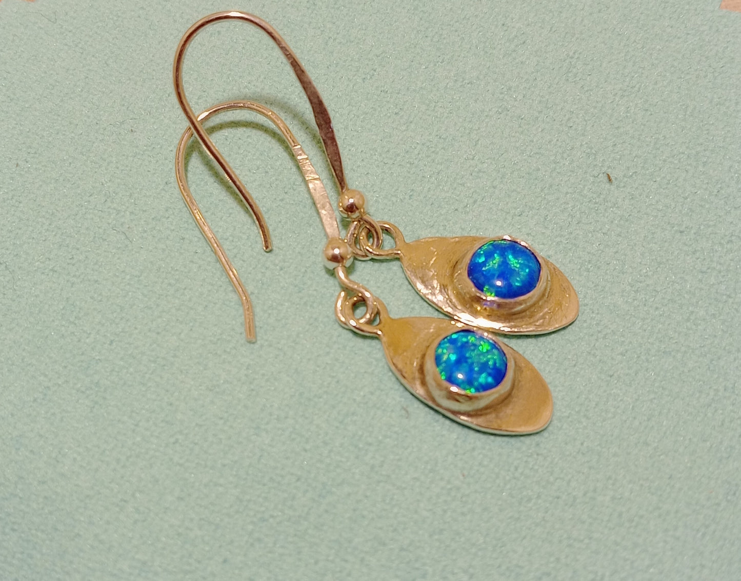 Blue opal(lab grown)and sterling silver earrings