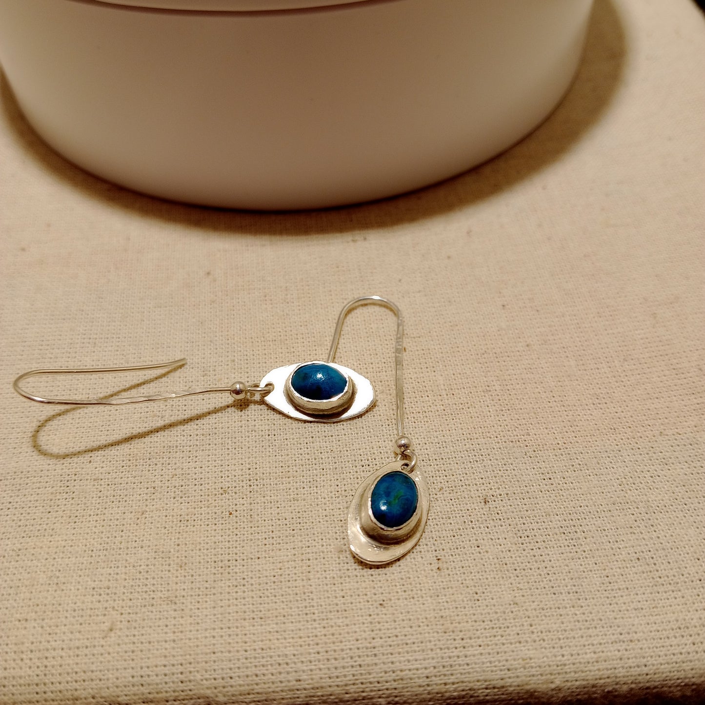 Blue Chalcedony on handmade sterling silver earrings