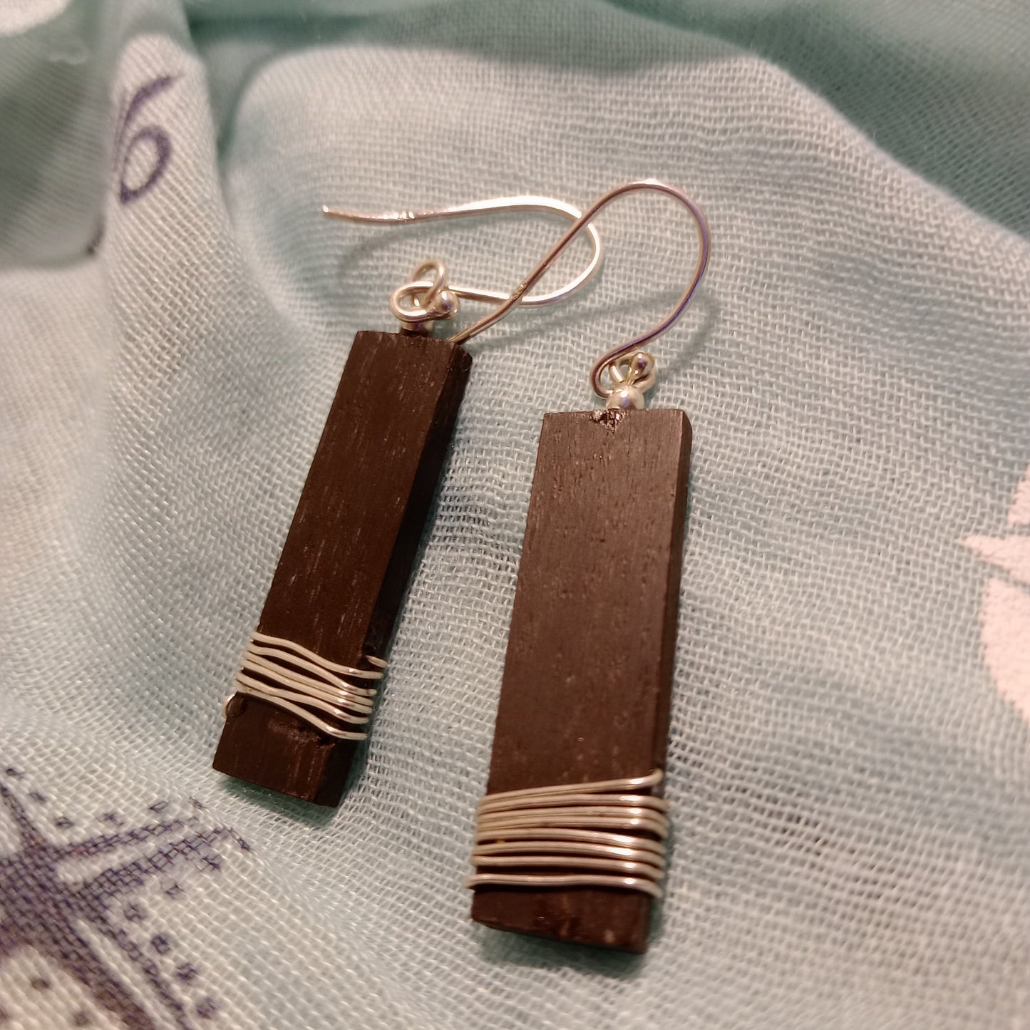 Bog oak with sterling silver wire earrings