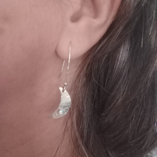 Hand hammered moons with moonstone earrings