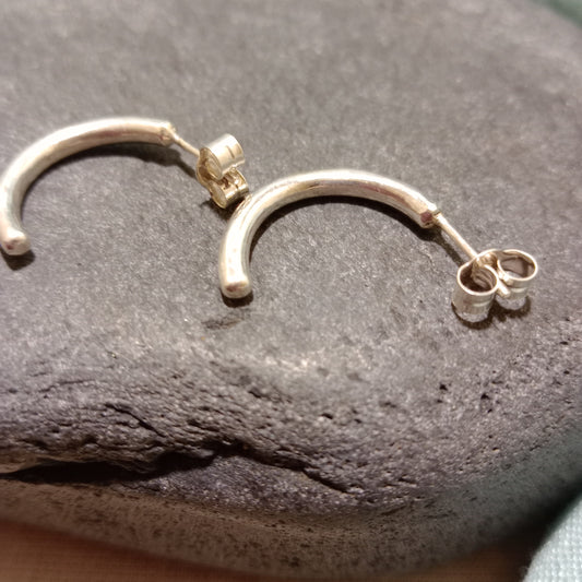 Smooth half hoop sterling silver studs