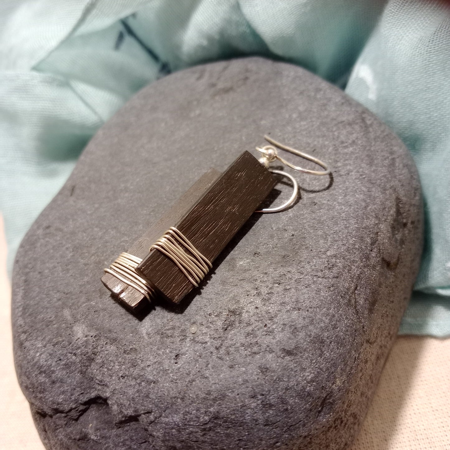 Bog oak with sterling silver wire earrings