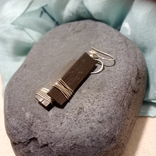 Bog oak with sterling silver wire earrings