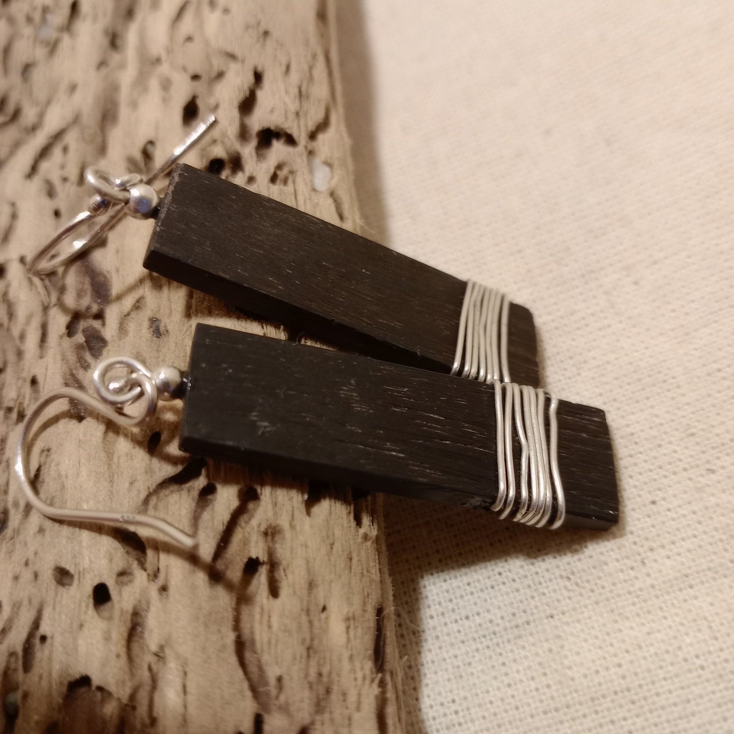 Bog oak with sterling silver wire earrings