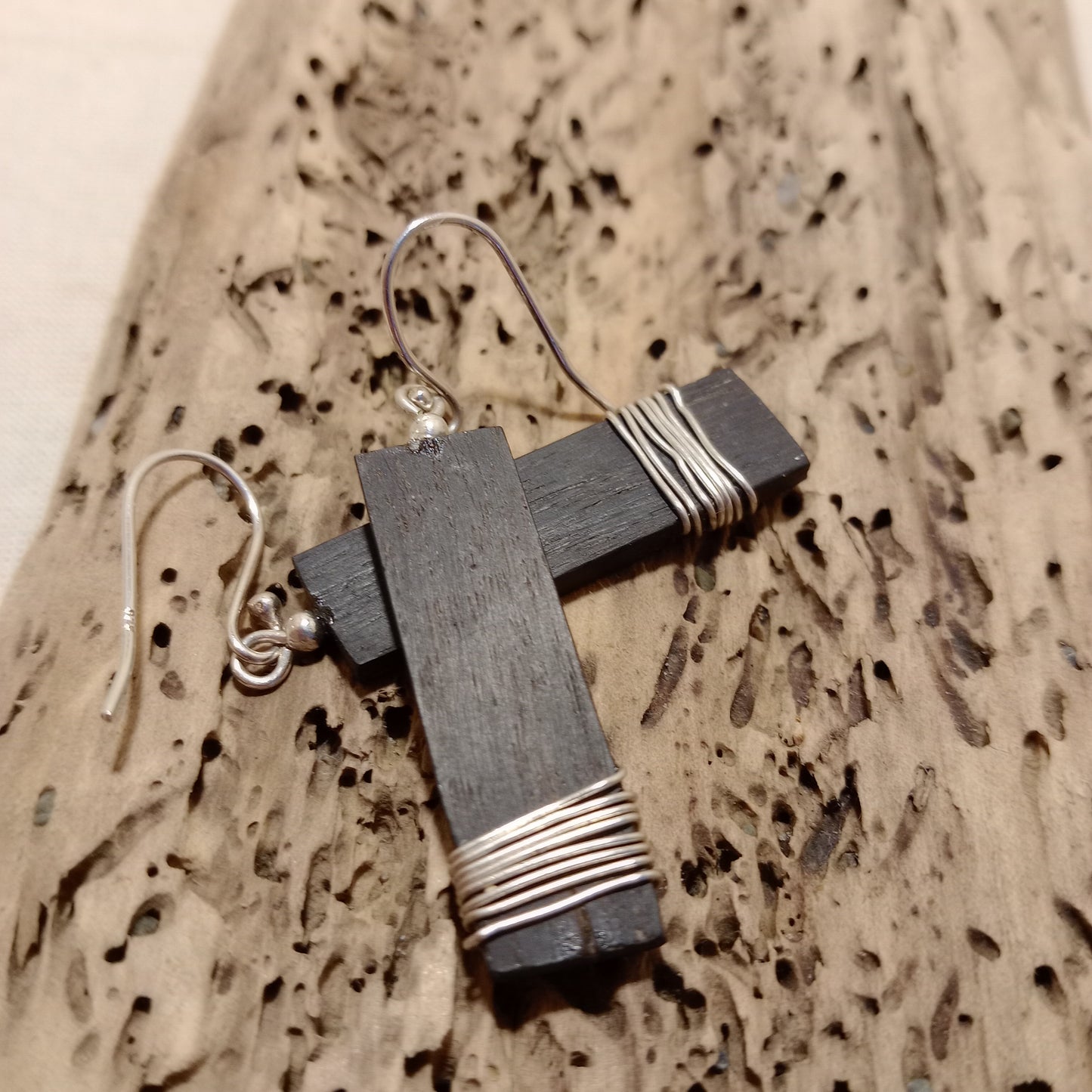 Bog oak with sterling silver wire earrings